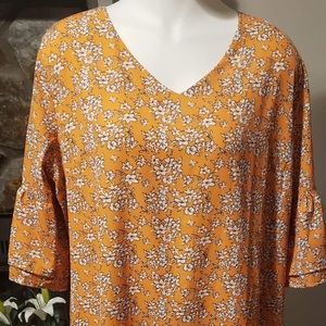 SimpleFun Floral Mini Dress W/ Bell Sleeve Size XL